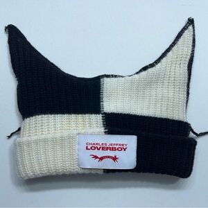 CHARLES JEFFREY LOVERBOY Jesters Hat Beanie 80% Lambswool 20% Nylon Black White